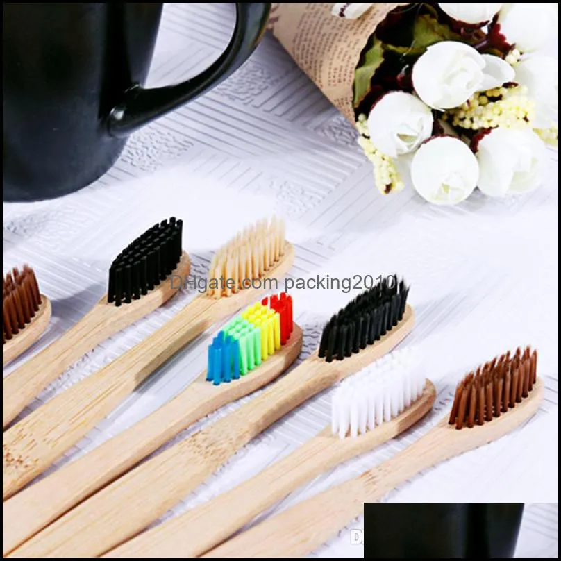 Bamboo Toothbrush Natural Handle Rainbow Colorful Whitening Soft Bristles Bamboo Toothbrush Eco-friendly Oral Care Soft Bristle