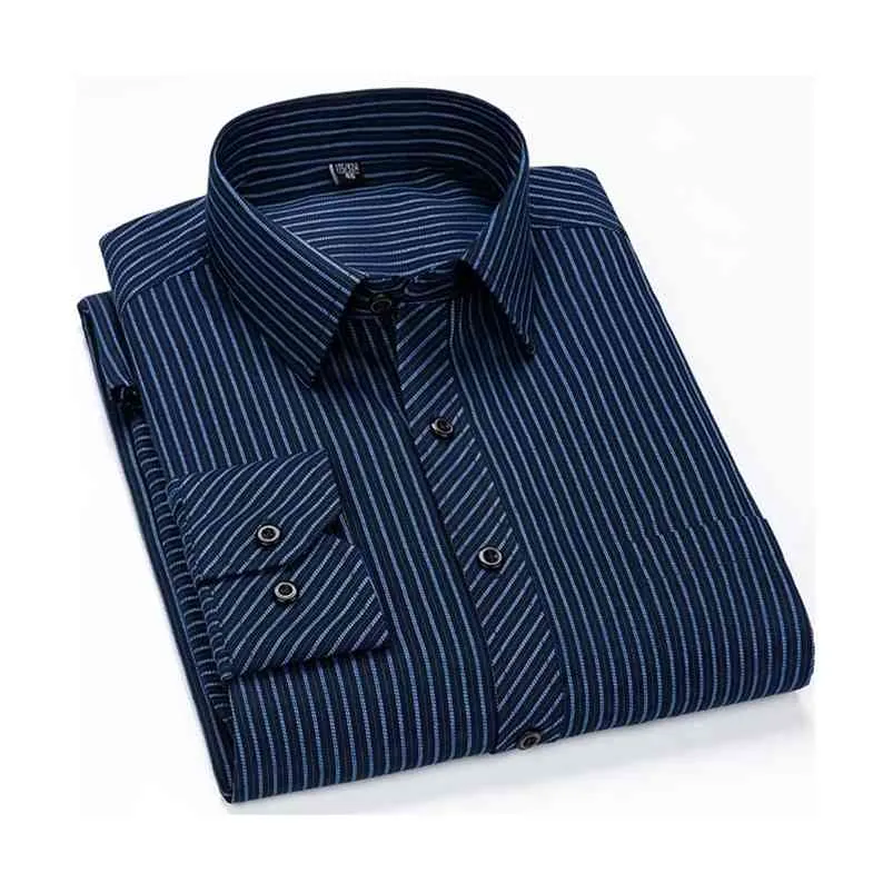 8XL 7XL Plus Size Mannen Lange Mouwen Shirt Mens Business Casual Slim Fit Shirts Mannen Gestreepte Jurk Werk Sociaal Dress Shirt 210714