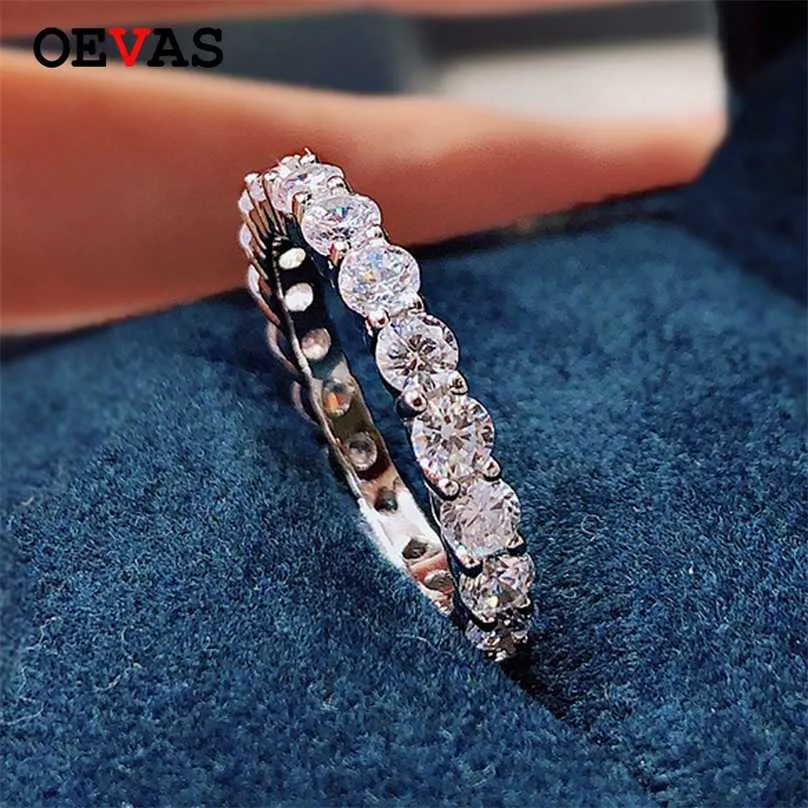 OEVAS 100% 925 Sterling Silver Sparkling 1 Row m High Carbon Diamond Finger Rings For Women Top Quality Party Fine Jewelry 211217