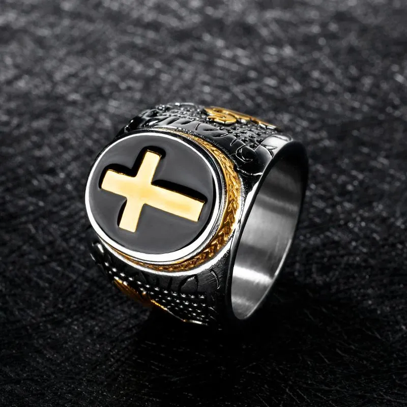 Wedding Rings Christian Holy Jesus Cross Unisex Prayer German Eagle Enamel Ring Templar For Women Men Stainless Steel Black Religi306J