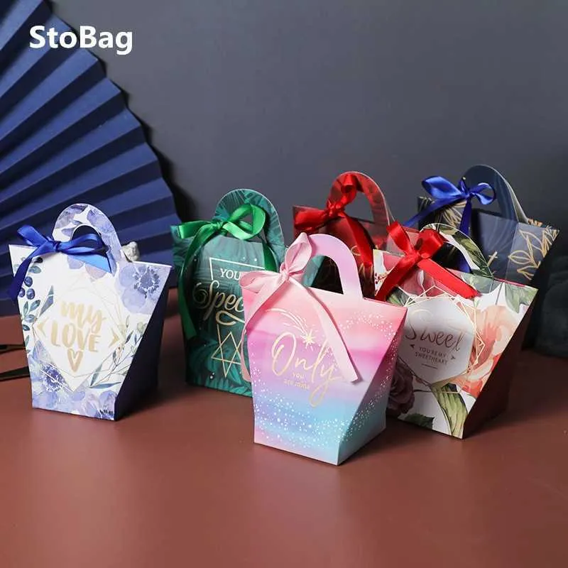 StoBag 20 teile/los Glückliche Hochzeit Party Süßigkeiten Geschenk Verpackung Tragbare Papier Box Romantische Ehe Unterstützung DIY Favor 210602