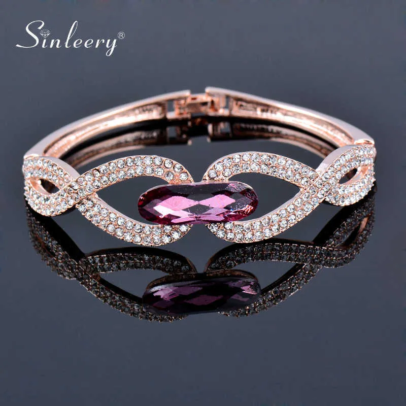 Sinleery Luxury Hollow Infinity Bangle Cuff för kvinnor Rose Gold Färg Lila Crystal Armband Bästa Vänner Gåvor SL093 SSA Q0719