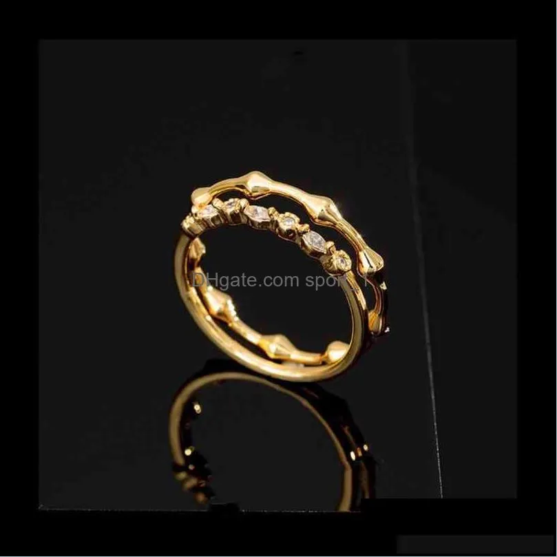 Brass With 18 K Gold Zircon Band Statement Rings Set Designer T Show Club Cocktail Party Ins Rare Elegance Japan Korean