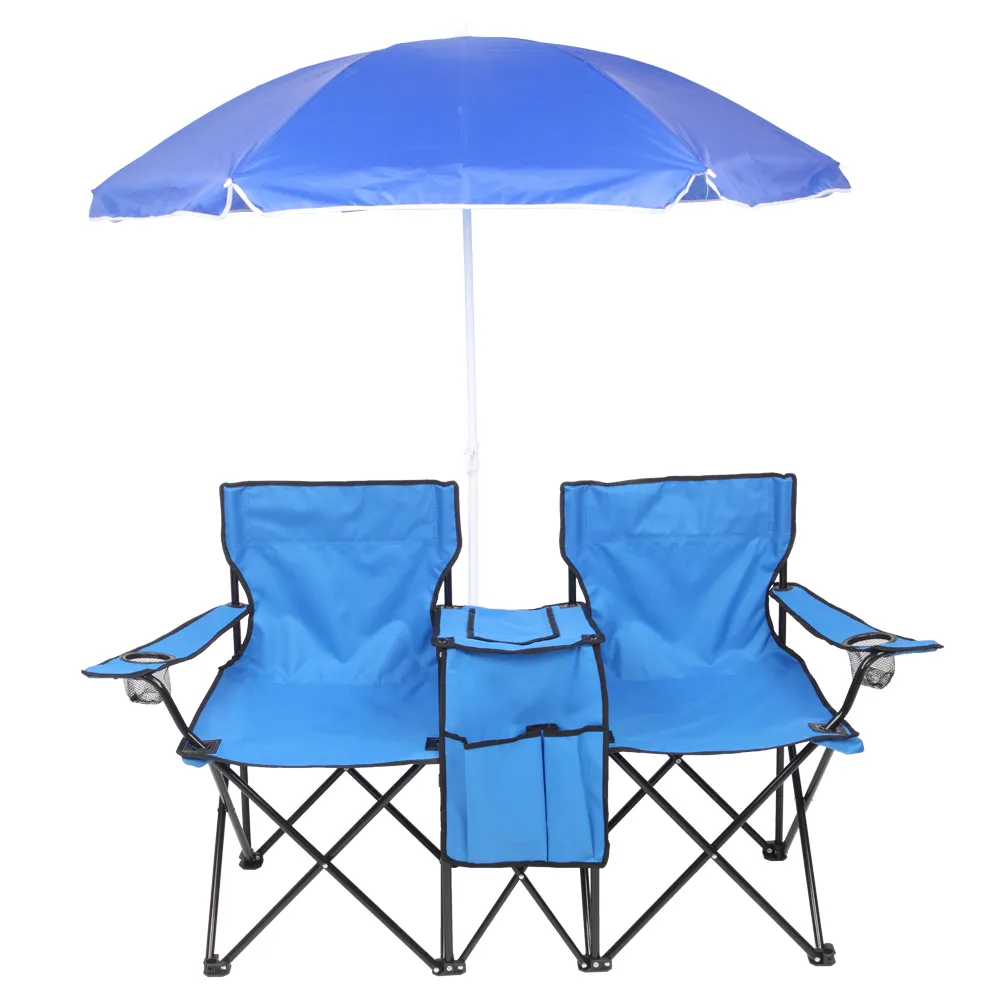 庭セット二重折りたたみ屋外2シートチェア携帯用リムーバブルサン傘ピクニッククーラーキャンプビーチテーブルとキャリーバッグ