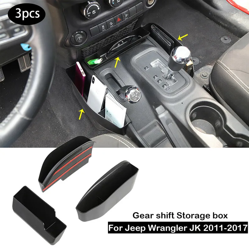 2011-17 Jeep Wrangler JK 3pcs에 대한 블랙 ABS 자동차 주최자 기어 저장 상자 트레이