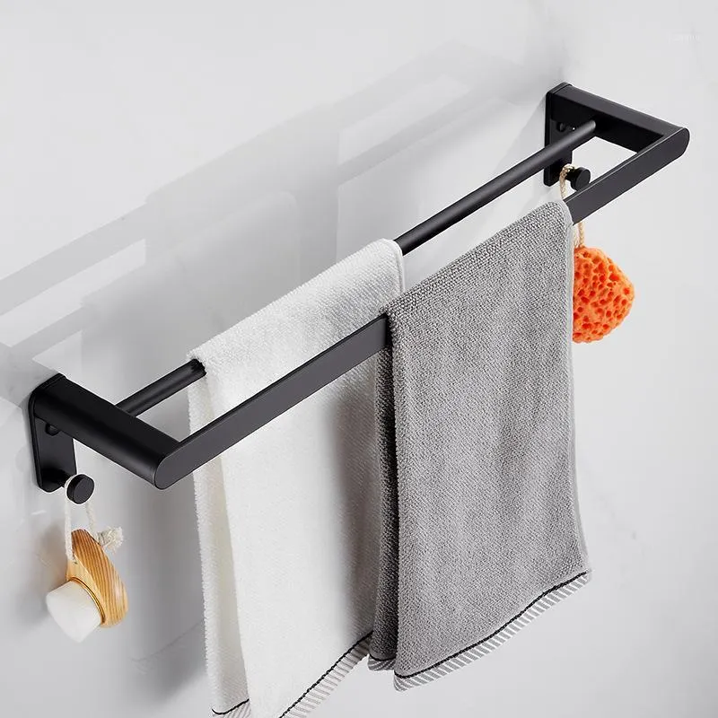 Towel Hanger Wall Mounted Rack Bathroom Space Aluminum Black Grey Bar Rail Holder Accessories Racks