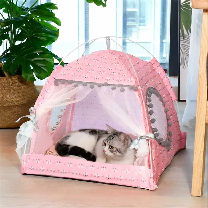 katt tält säng husdjur produkter den allmänna teepee stängd mysig hängmatta med golv hus husdjur små hund tillbehör 211006