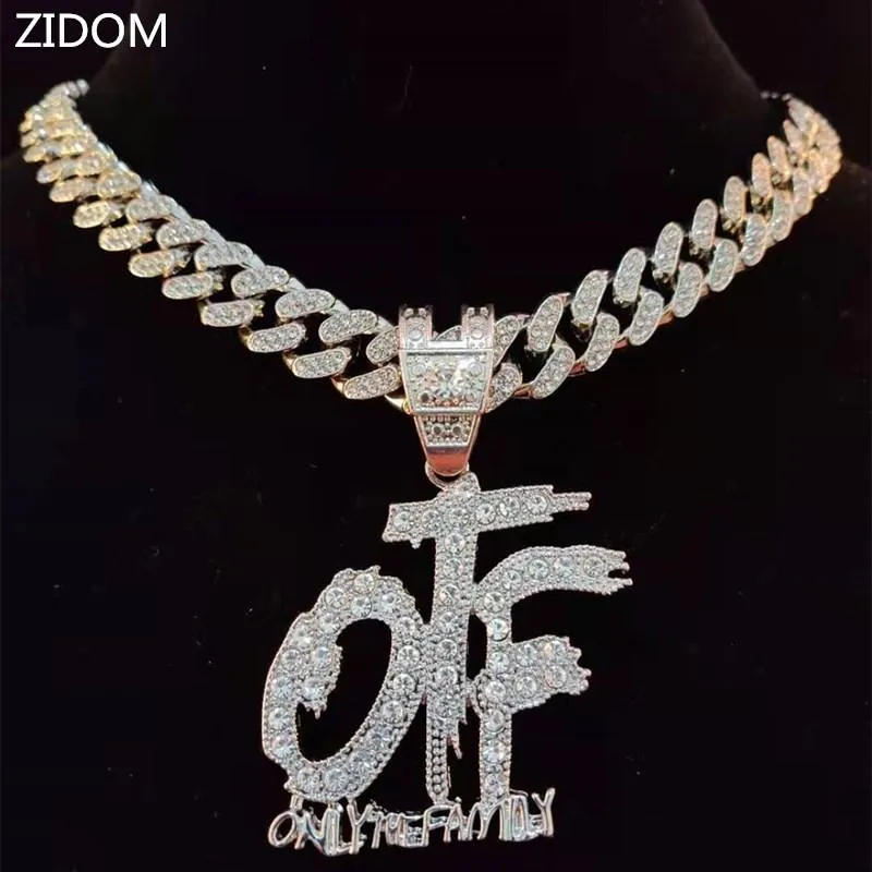 Wisiorek naszyjniki mężczyźni kobiety Hip Hop tylko rodzina naszyjnik literowy z 13mm Miami kubański łańcuch Iced Out Bling HipHop biżuteria