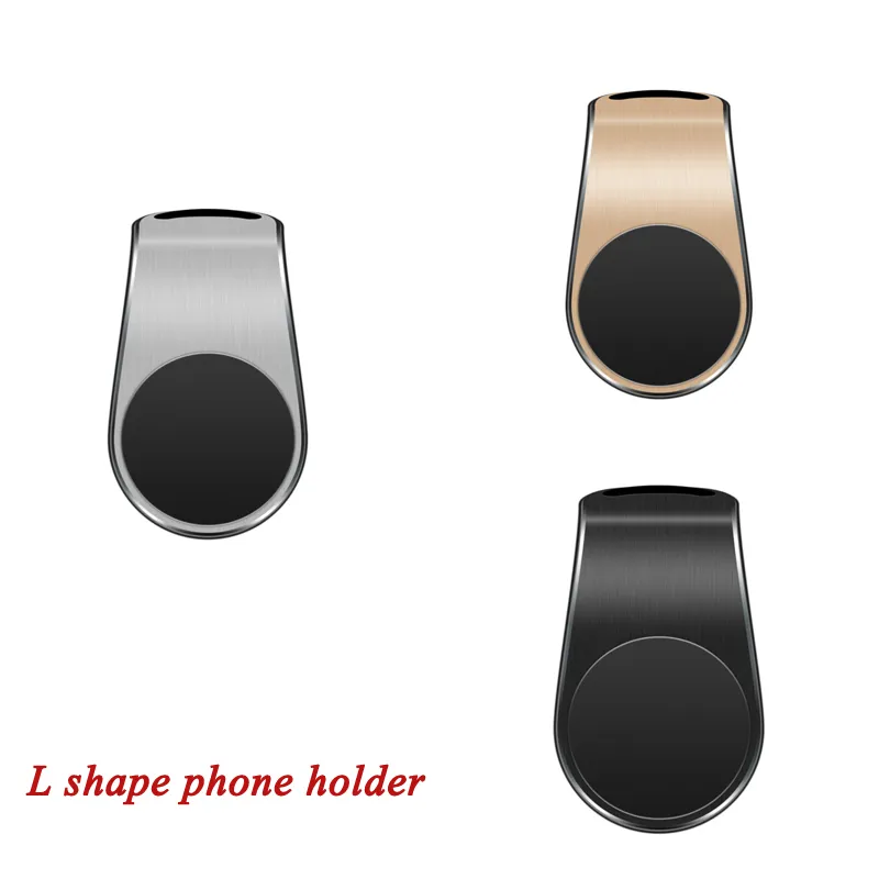 Ny design L Form Magnetic Car Phone Holder Car Air Vent Clip -konsol Stands Universal mobiltelefon Tillbehör bil GPS med detaljhandelslåda