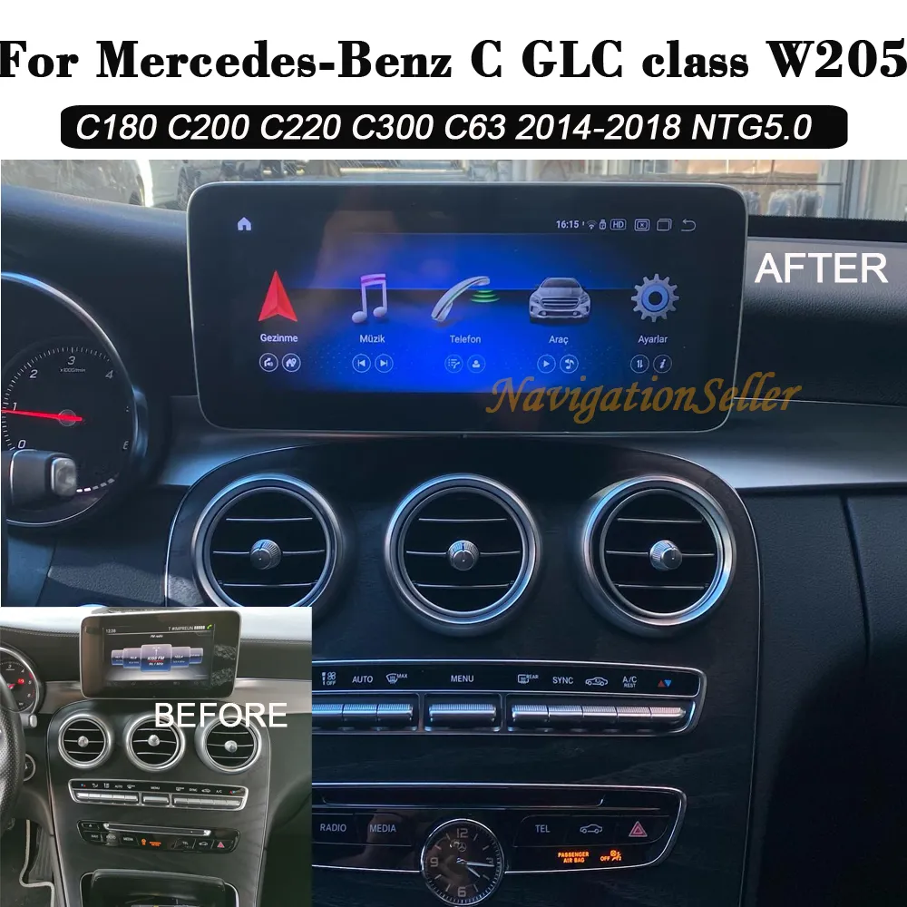 Qualcomm Car DVD Android 13 Car Stereo 10.25 "Bilpekningsskärm för Mercedes Benz C GLC Class W205 2015-2018 års bil med NTG5.0, 4GB+64 GB Support Wireless CarPlay