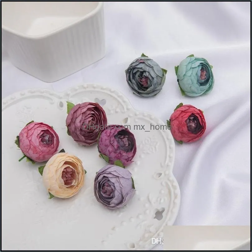Mini Artificial Tea Rose Bud Small Peony Camellia Flores Flower Head For Wedding Ball Decoration Diy Craft Gifts Party Drop Delivery 2021 De