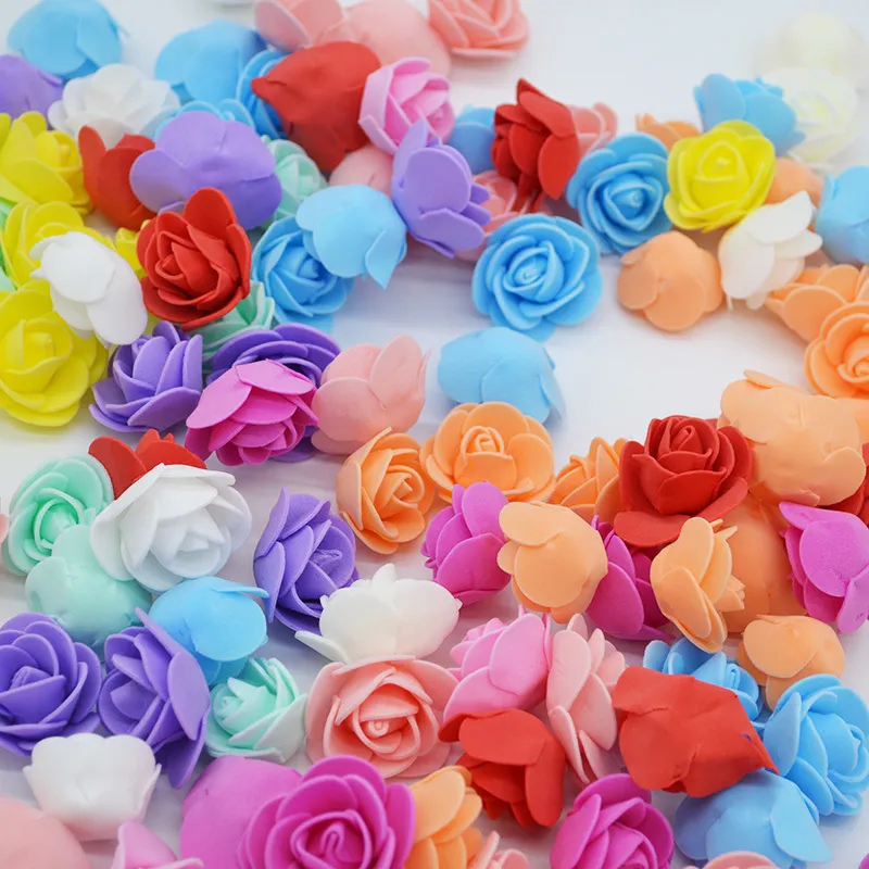 50/100Pcs 3cm Mini Artificial Flower Head Fake Foam Multicolor Rose Wedding Decoration DIY Wreath Scrapbooking Box Gift Supplies