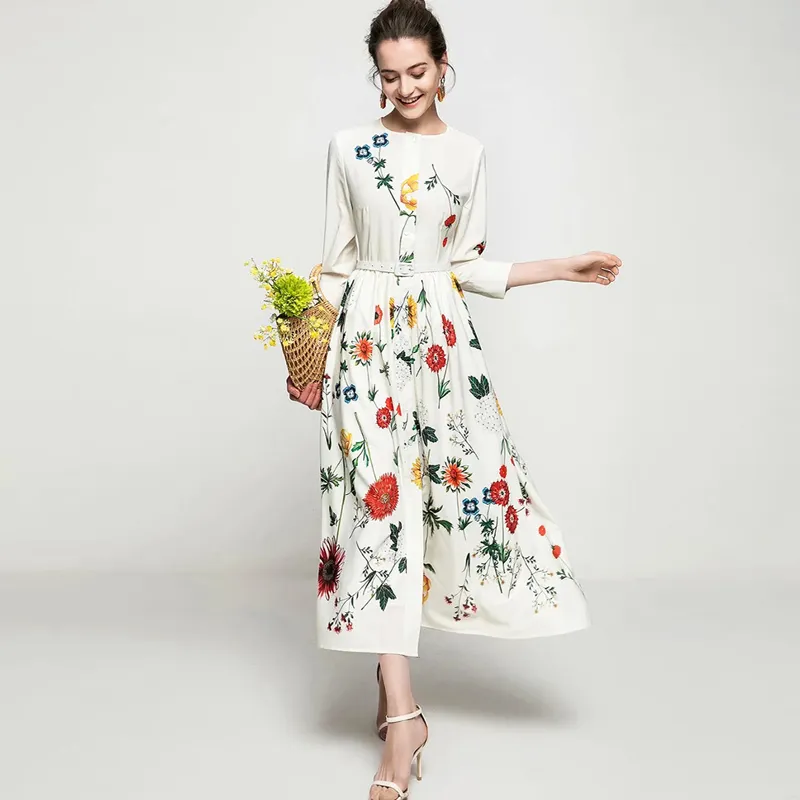Floral Print V Neck Dress, Womens Midi Dress With 3/4 Sleeves, Elegant  Floral Design, Single Breasted Autumn Fashion With Belt From Xbeauty,  $46.12 | DHgate.Com