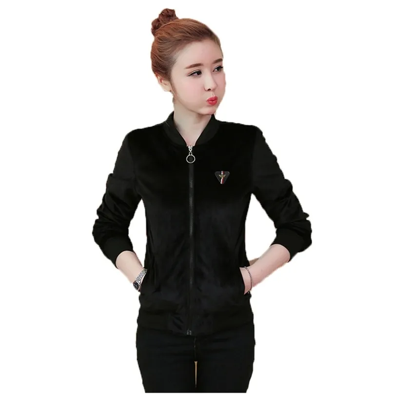 Chaqueta de mujer rosa negro M-4XL de talla grande tops abrigo Otoño Invierno terciopelo dorado coreano cuello en V ocio moda LR669 210531