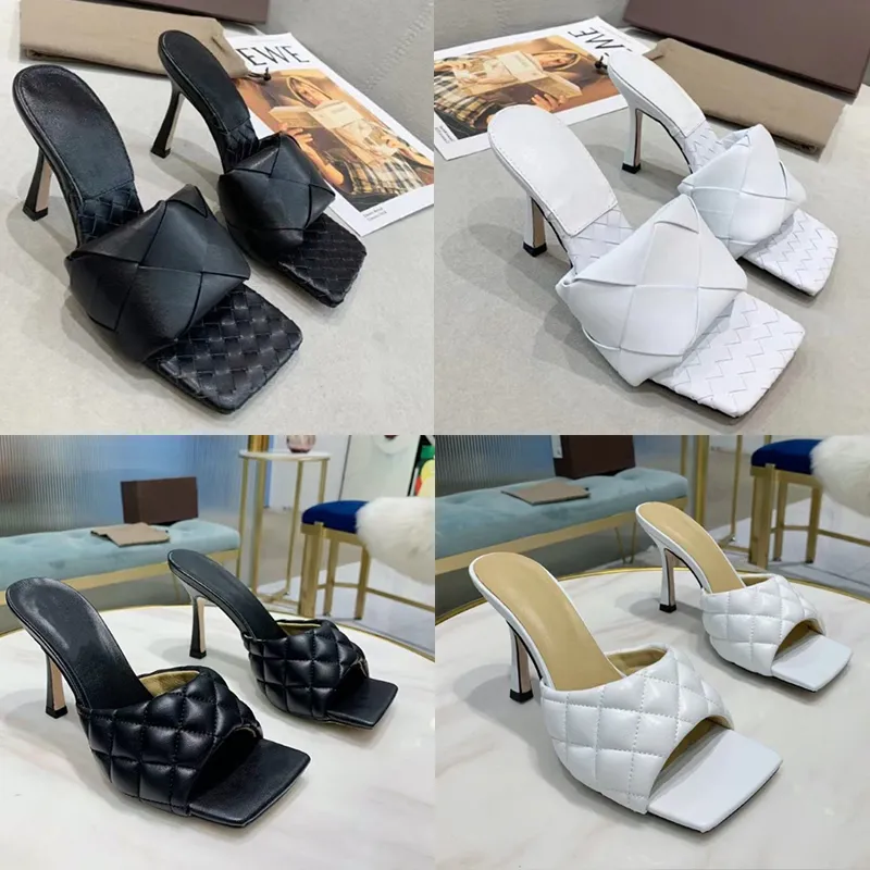 Ciabatte sexy Sandali Lido Scarpe con tacco alto in pelle IMBOTTITA Ciabatte da donna in tessuto Ciabatte quadrate Sandalo Scarpe da sposa da donna con scatola 280