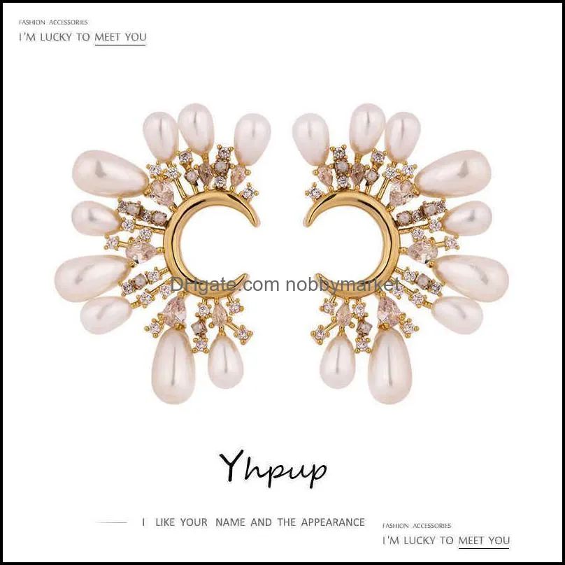 Stud örhängen smycken yup koreanska imitation pärlor blomma för kvinnor högkvalitativt utsökt kubisk zirkonia bijoux femme dropp leverans 2021 F5s