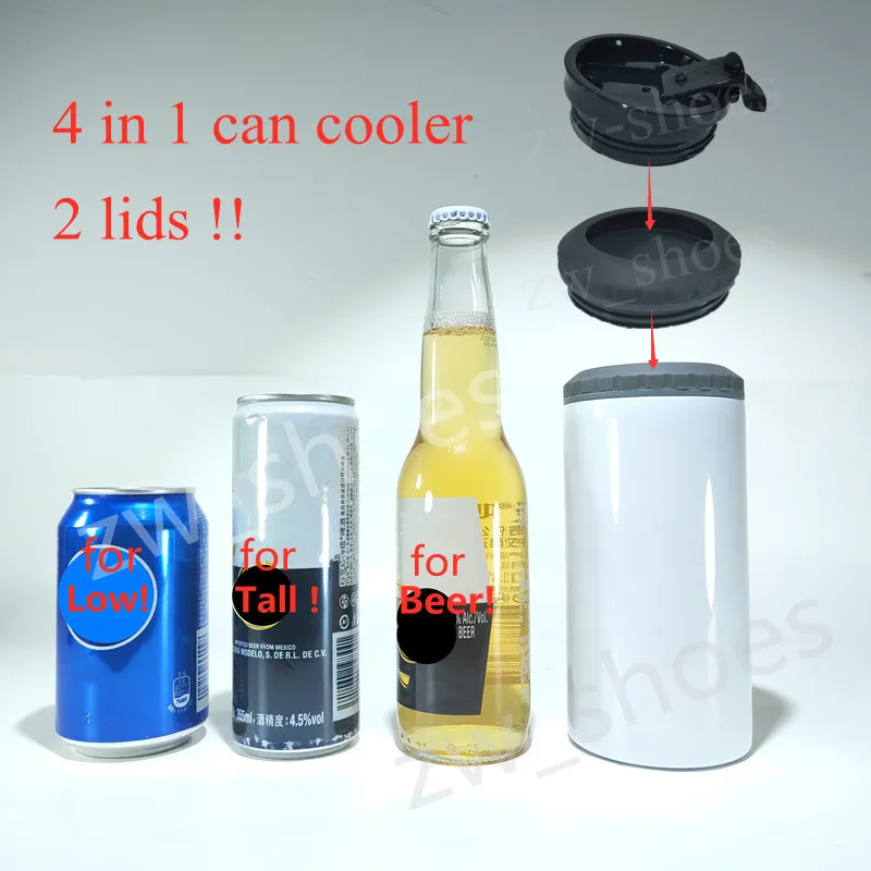 Stokta var! 16 oz 4 arada 1 süblimasyon 2 kapaklar soğutabilir düz bardak beyaz boş coozie diy paslanmaz çelik çift duvarlı tumbler b0002