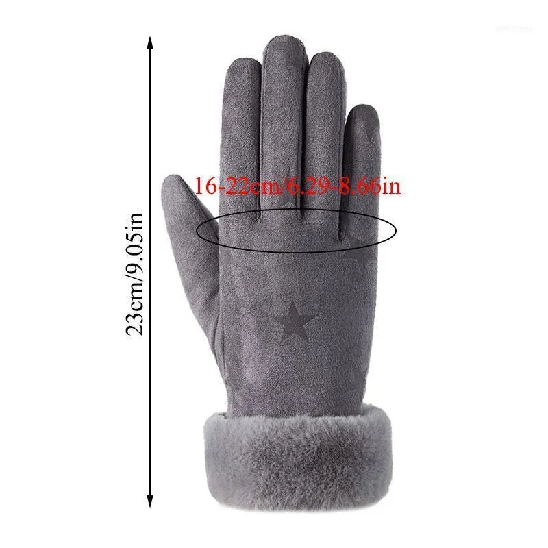 Lady Touch Screen Handskar Kvinnlig Tjock Plush Handled Varm Körning Cykling Faux Suede Full Finger Mittens Solid Color1