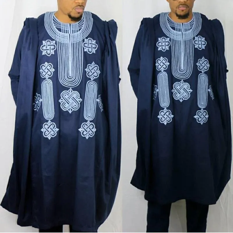 Etniska kläder afrikansk kostym för män mantel skjorta byxor set långärmad toppar broderi agbada kläder boubou africain homme handel232w