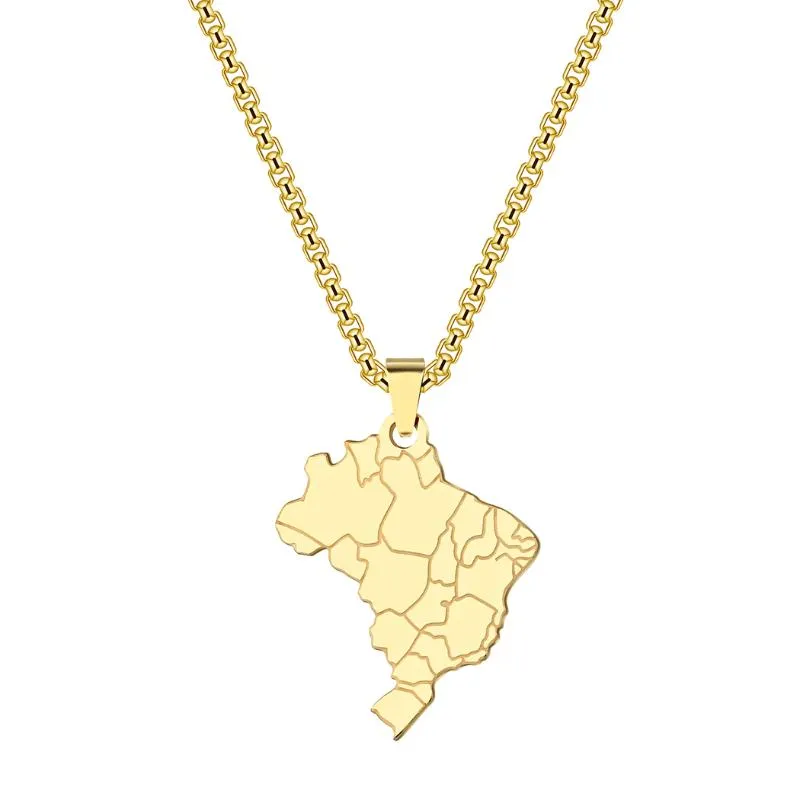 Pendant Necklaces Kinitial Fashion Brazil Map Men& Women Charm Stainless Steel Country Choker Geometric Jewelry Gift