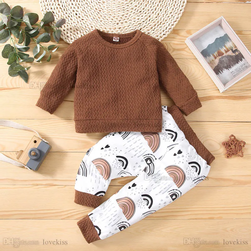 Kids Clothing Sets Boy Suit Boys set Children Baby Toddler Long-Sleeved Knitted Sweater Two-Piece Of Autumn Winter Rainbow Printed Trousers Childrens B9372