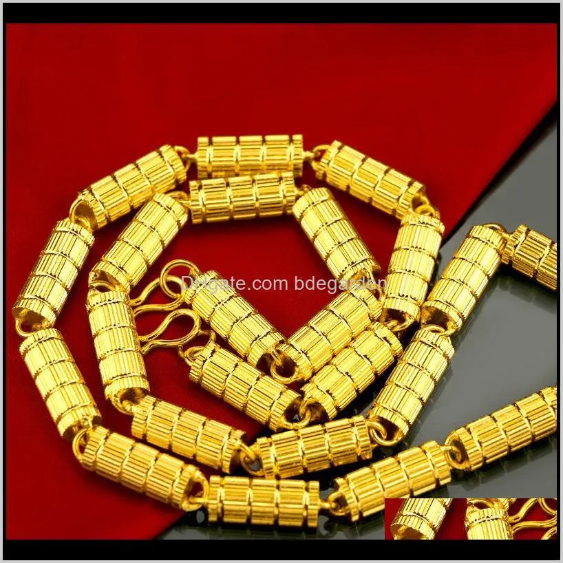 Heavy Round Column Necklace 191g 18ct Real Yellow Gold Filled Men`s Chain Thicken 8mm Cool Man/Boys Jewelry Gift