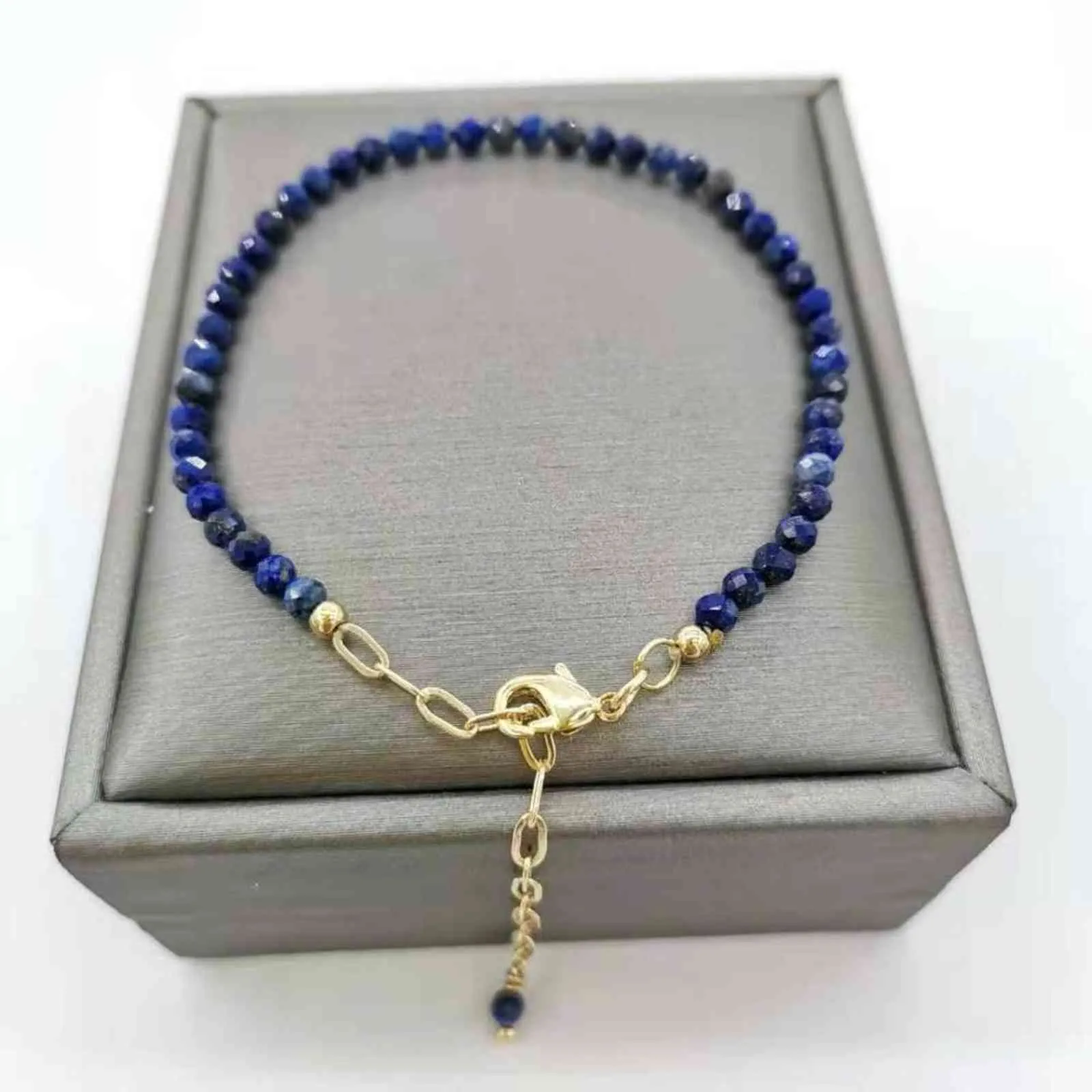 Faceted lapis lazuli delicado ajustável 14k ouro cheia cadeias naturais pedras pulsera mujer mulheres exclusivas boho pulseira