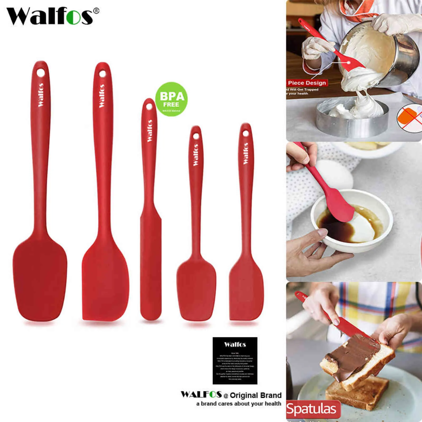 Walfos 5PCS /セットノンスティックシリコーンのスパチュラベーキングペストリー耐熱シリコーンスパチュラキッチン用品調理ツール211110