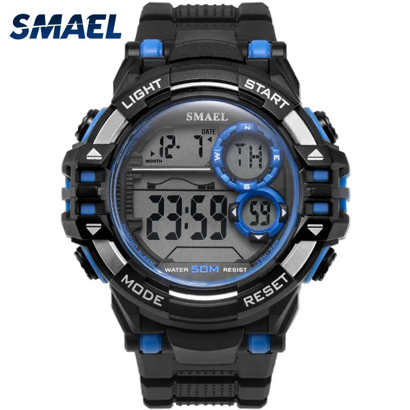 Montres numériques Sports Outdoor Smael Nouvelles montres Hommes noirs Montre automatique Horloge de mode 1515 Montres de sport étanches LED Q0524