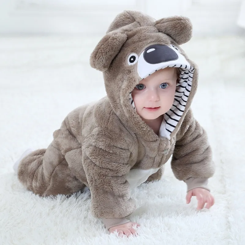 Rombers Minal Baby Girl Одежда KIGURUMI Pajamas Животное Мультфильм Детский Комбинезон Новорожденный Малыш Детский Ромпер Фокс Корова Панда Зима 210315