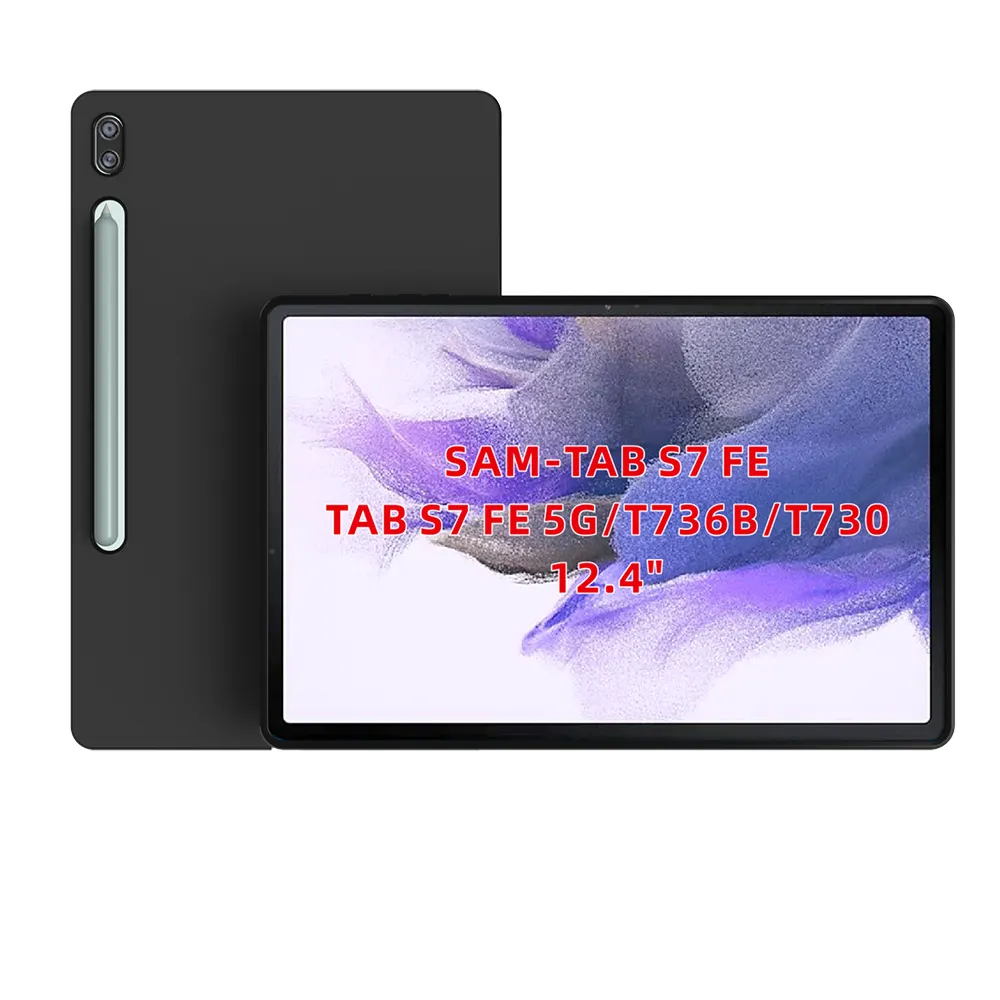 noir mat anti-dérapant Soft TPU Transparent Silicone Clear Case Cover pour Samsung Galaxy Tab S7 FE 12.4" 2021 (SM-T730/T736) cas