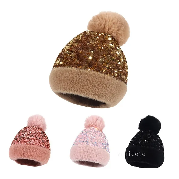 Cappelli da festa Inverno Plus Paillettes Cappelli lavorati a maglia per le donne Beanie Hat Unisex Elastic Warm Hip Hop Cap Soft Baggy Bonnet T2I53269