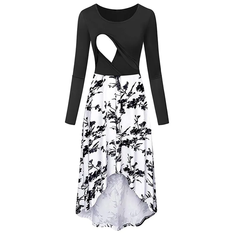 Ankomststylish Blommig Print Långärmad Nursing Dress 210528