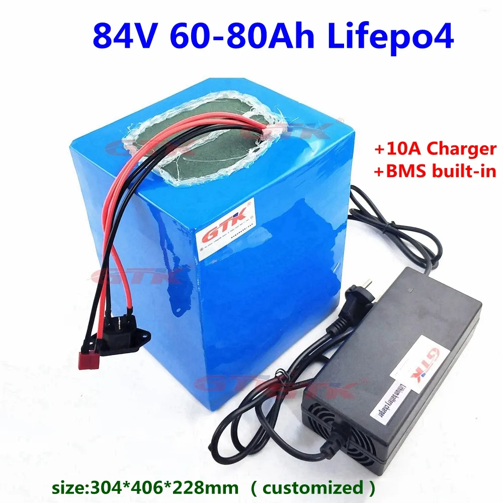 Batteria al litio personalizzata LiFePO4 84V 60ah 70ah 80ah con BMS per auto elettrica da golf per auto ev + caricabatterie 10A