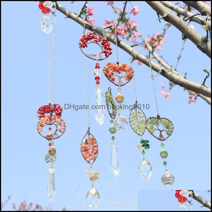 Hanging Crystal Suncatcher Life Tree Stone Love Wind Chimes Beads Prism Pendant Maker Drops Hang for Window, Home Decor, Car Charms