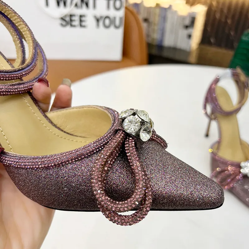2022 new women`s sweet temperament sandals princess shoes thin soled wedding party shoes a pair of bows with crystal decorative Satin high heels
