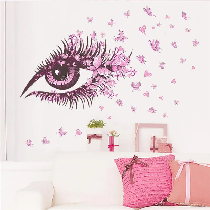 Wandaufkleber, schöne Wimpern, Blumen, Schmetterling, für Kinderzimmer, Schlafzimmer, Dekoration, Mädchen, Abziehbilder, kreative Kunst, PVC-Poster