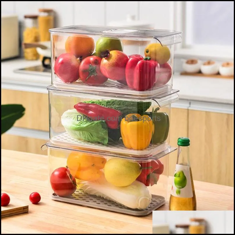 Storage Bottles & Jars Japanese-style Drain Box Plastic Washing Fruit Vegetable Basket Kitchen Refrigerator Sealed Covered Case