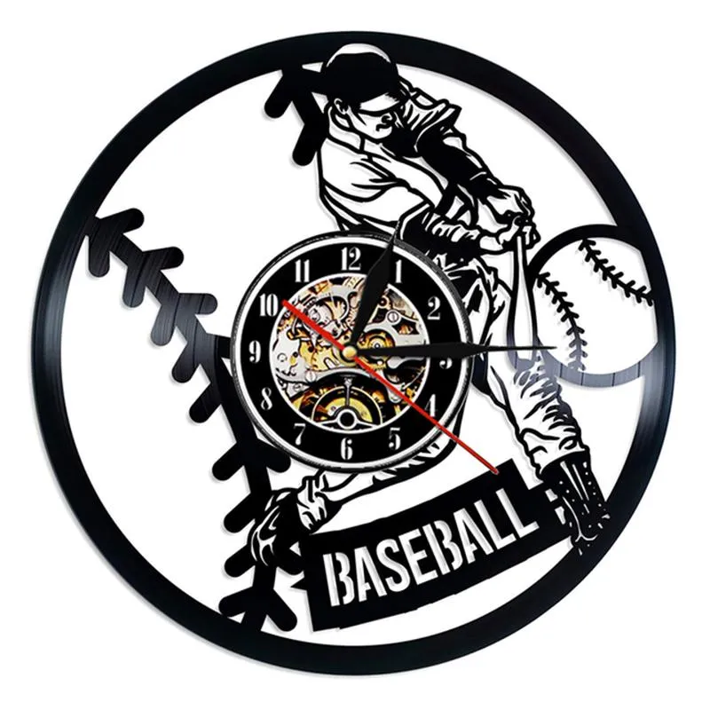 Настенные часы Бейсбол Рекорд Часы Современный дизайн Спортивная тема Силовая батарея Работает домашний декор Подарки для спортсмена