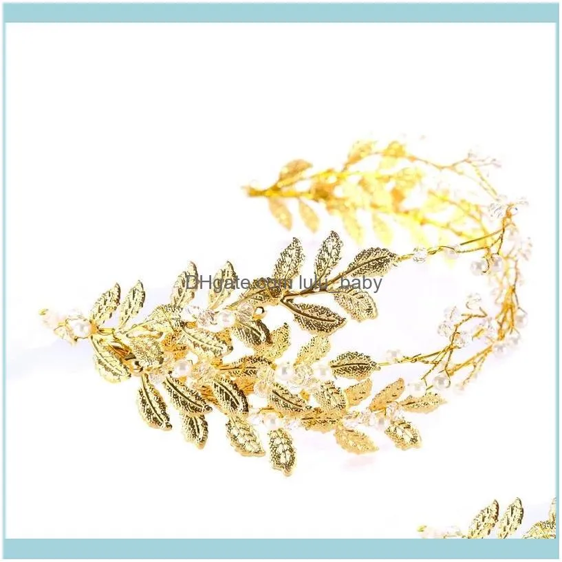 Hair Clips & Barrettes Fashion Gold-Plated Leaf Headband Crystal Pearl Bridal Wedding Headdress Ornament Crown Jewelry