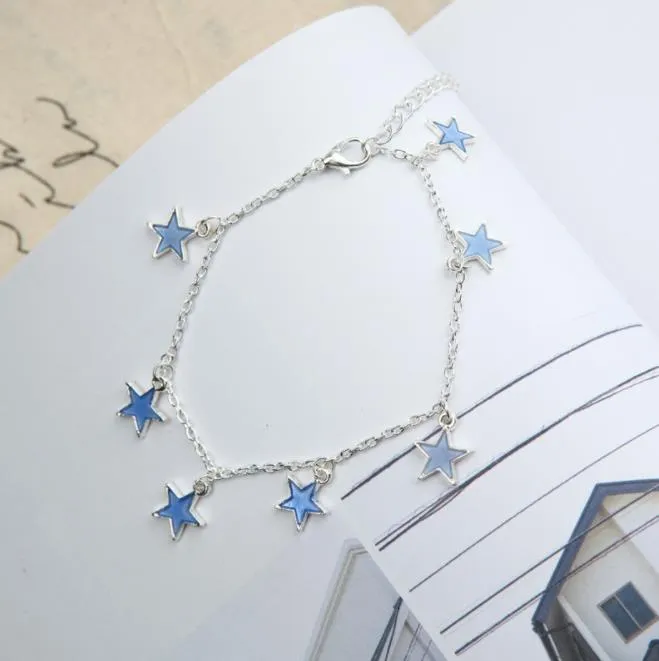 Lights Europe And The United States Ladies Beach Wind Blue Five - Pointed Star Tassel Anklet Luminous