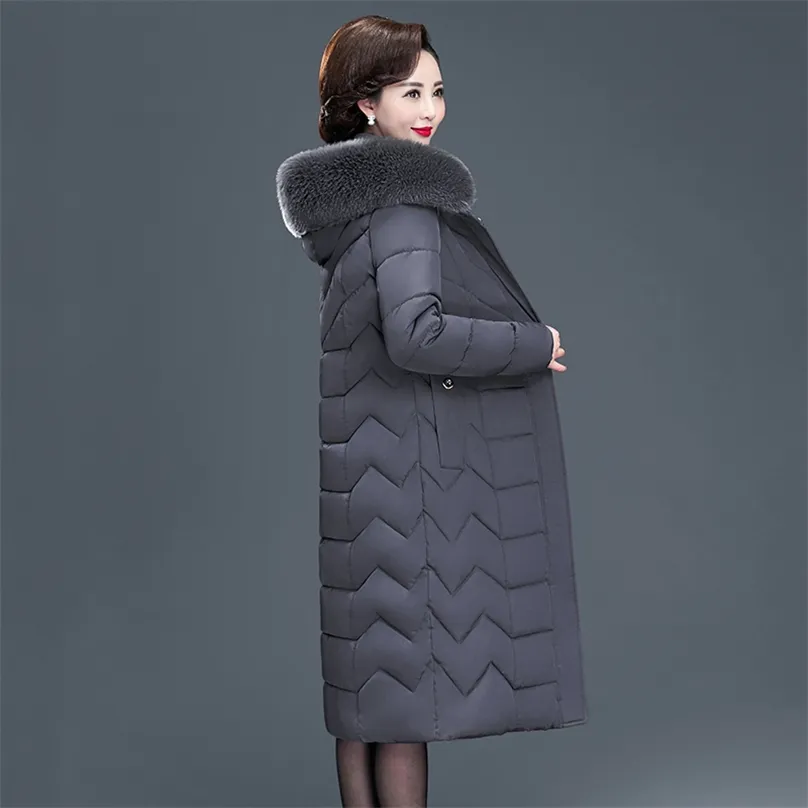 X-long femmes manteaux mince bureau dames solide femmes veste d'hiver à capuche avec col en fourrure épais coton rembourré Parkas 211102