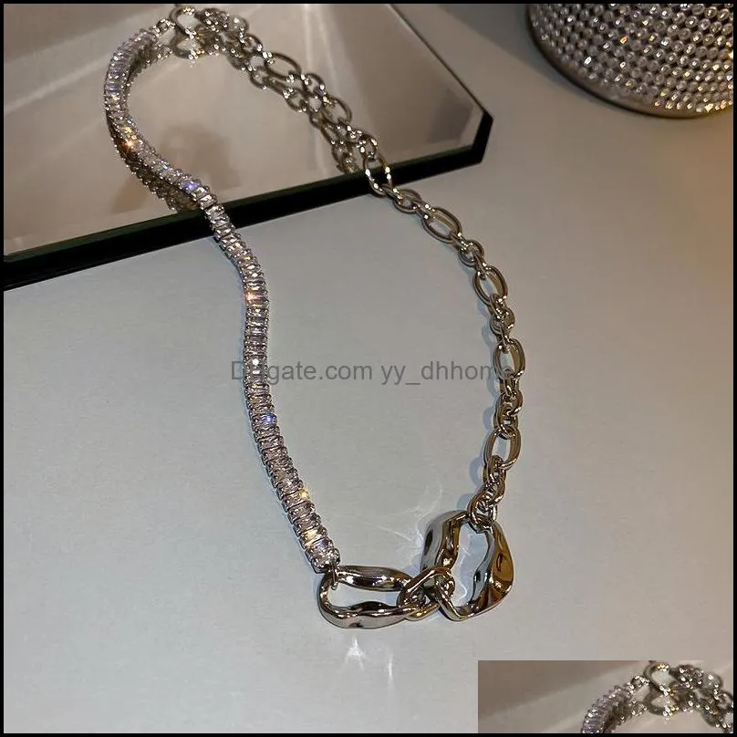 Chokers Korean Fashion Luxury Shining Zircon Stainless Steel Metal Choker Necklace For Women Girls Simple Geometric Clavicle
