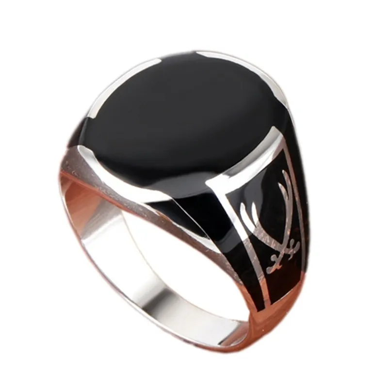 BOCAI Real 100% Solid S925 Pure Silver Men Ring Black Agate Gemstone Fashion For Man 211217