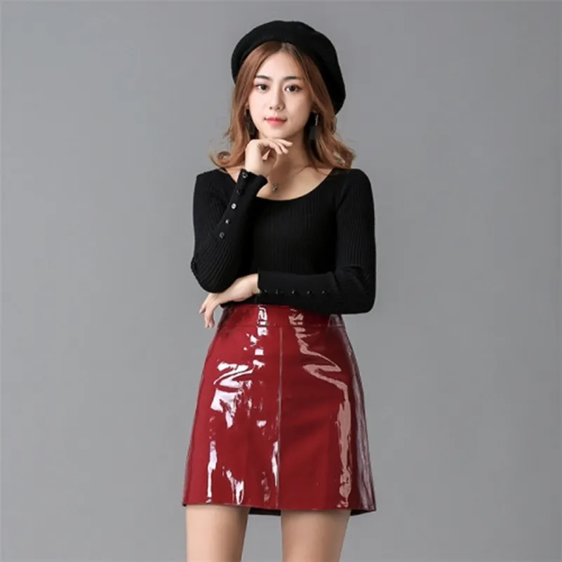 Pink high waisted faux leather skirt online