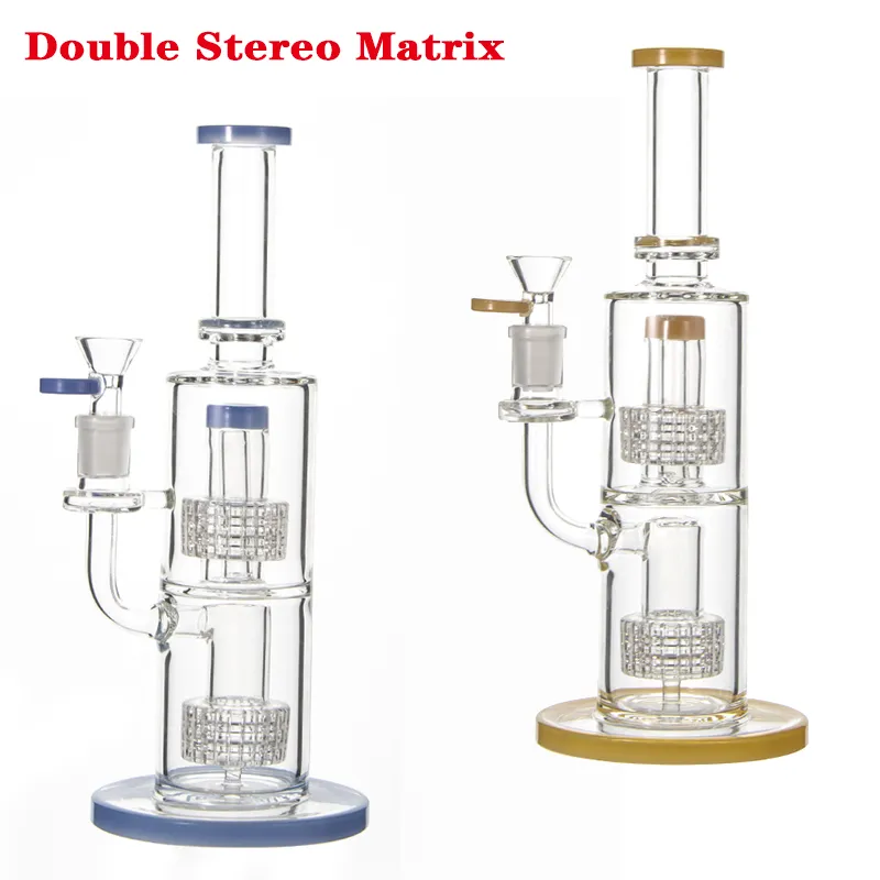 Household Sundries Unique Hookahs Beaker Glass Bongs Double Stereo Matrix 14mm female Joint Thick Glass Birdcage Water Pipe Condenser Coil Buil A Bong Dab Rigs