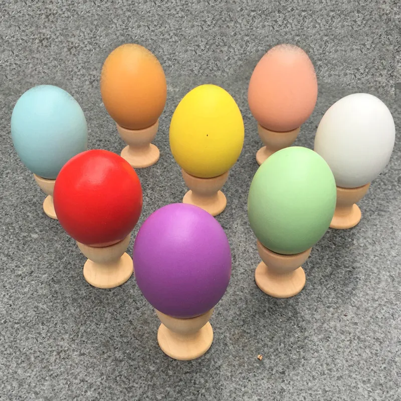 Em branco simulação branca ovo de madeira cozinha mesa de jantar ovo copo titular Easter diy pintado ferramentas para crianças crianças