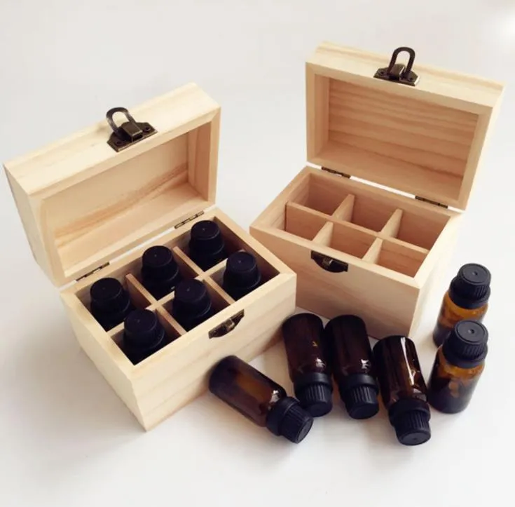 Boîte de rangement de 6 bouteilles d'huile essentielle en bois de grille Organisateur de bouteille d'aromathérapie d'huile essentielle SN3039