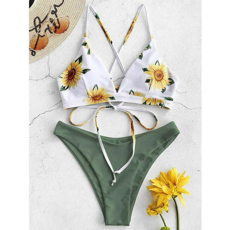 Sunflower Printed Push Up Bikini Set With Padded Bandage Best