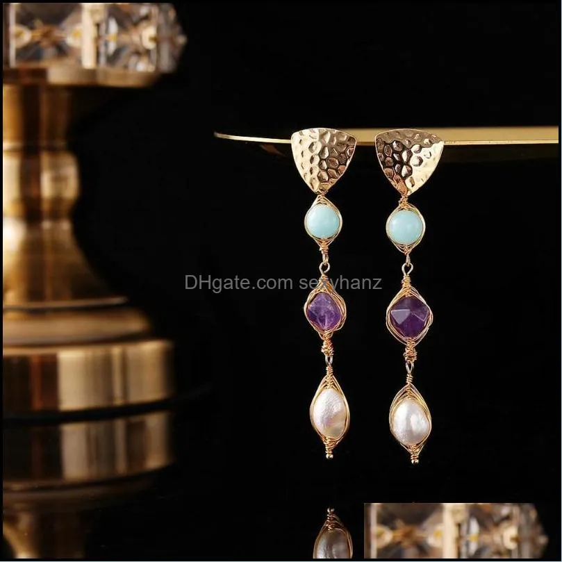 Other SEVEN GIRL Handmade Original Natural Baroque  Water Pearl Design Long Drop Earrings For Women Lady Party Gift Fine Jewelry